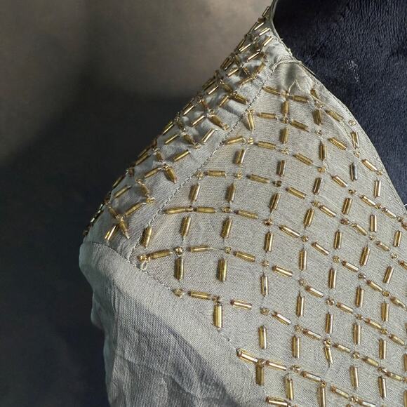 Anne Weyburn Beaded Top Embellished Scoop Neck Gold Polyester Sheer Size 14/42 - Picture 6 of 11